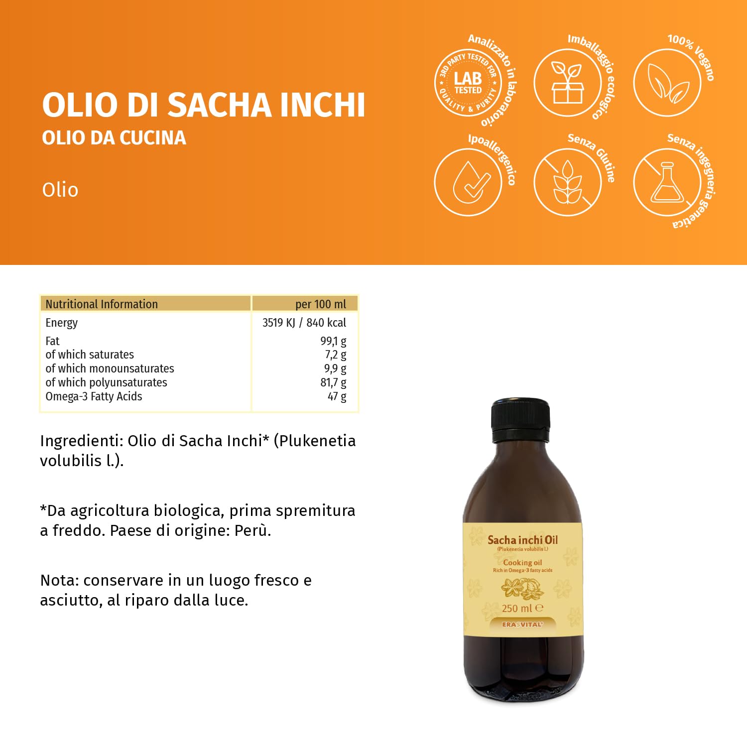 Sacha Inchi Öl 500 ml Inka Nuss Öl Plukenetia volubilis l. erste Kaltpressung. Herkunftsland: Peru. (500 ml (1 er Pack))