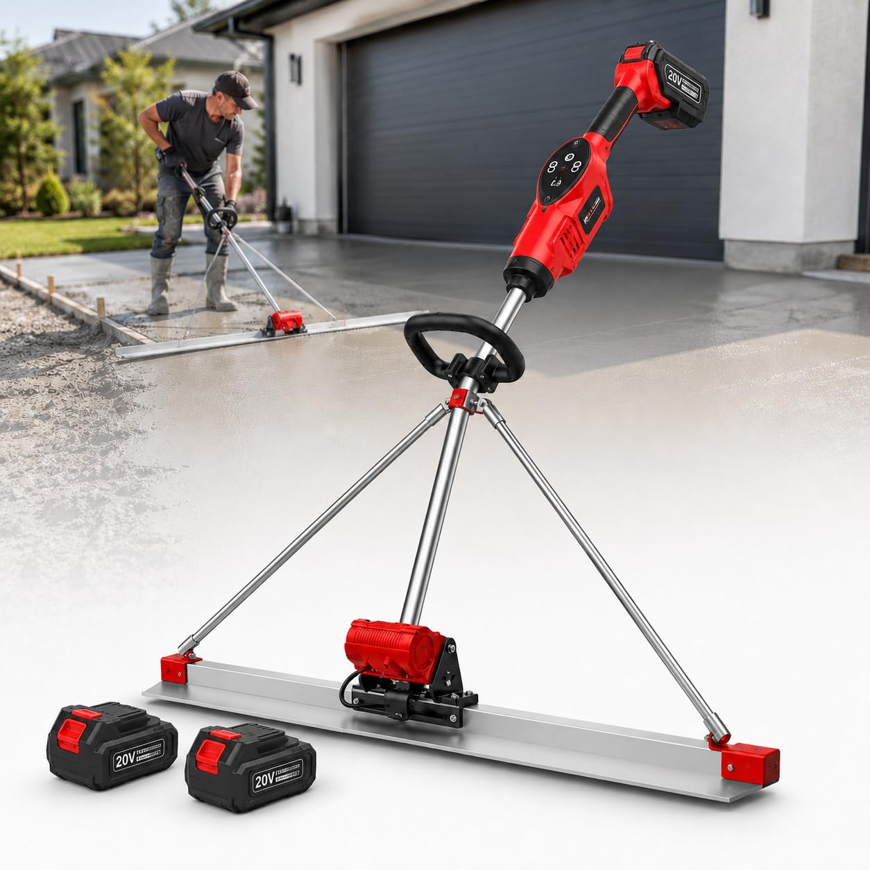 forplubossmmp Concrete Vibrating Tool, 21v Cordless Power Screed Cement Finishing Machine With 59in Stainless Steel Board, 9-Speed Leveling Tamper Ruler For Sidewalks And Slabs dualbattery