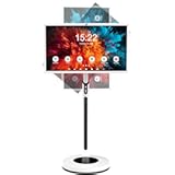Shiarffe 32 Inch Smart Portable TV on Wheels, Rolling Tablet with Touchscreen Monitor, Wireless Casting, Air Remote Mouse, 8G RAM + 128G ROM Android OS, Battery Powered 4-6 Hours