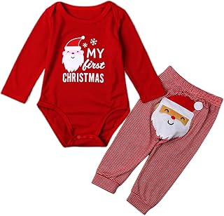 Saeevima Baby,Clothing,Baby Boys 0-24m,Outfits & Clothing Sets Baby Boys Girls Christmas Outfits Sets Long Sleeve Santa Claus Deer My First Christmas Bodysuit Romper Long Stripes Trousers Newborn Christmas Clothing