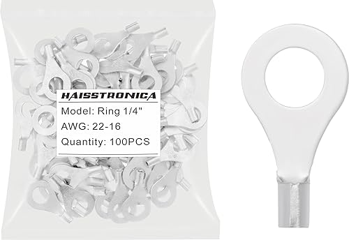 Miniatura 19 de haisstronica Conectores de Alambre No Aislados, 50 piezas de Terminales de Anillo #10, Kit de Cobre con Costura Soldada AWG 12-10