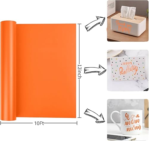 Miniatura 2 de Prime Vinyl Rollo de vinilo permanente naranja mate, vinilo naranja mate para Cricut, 12 pulgadas x 10 pies, vinilo autoadhesivo para Silhouette