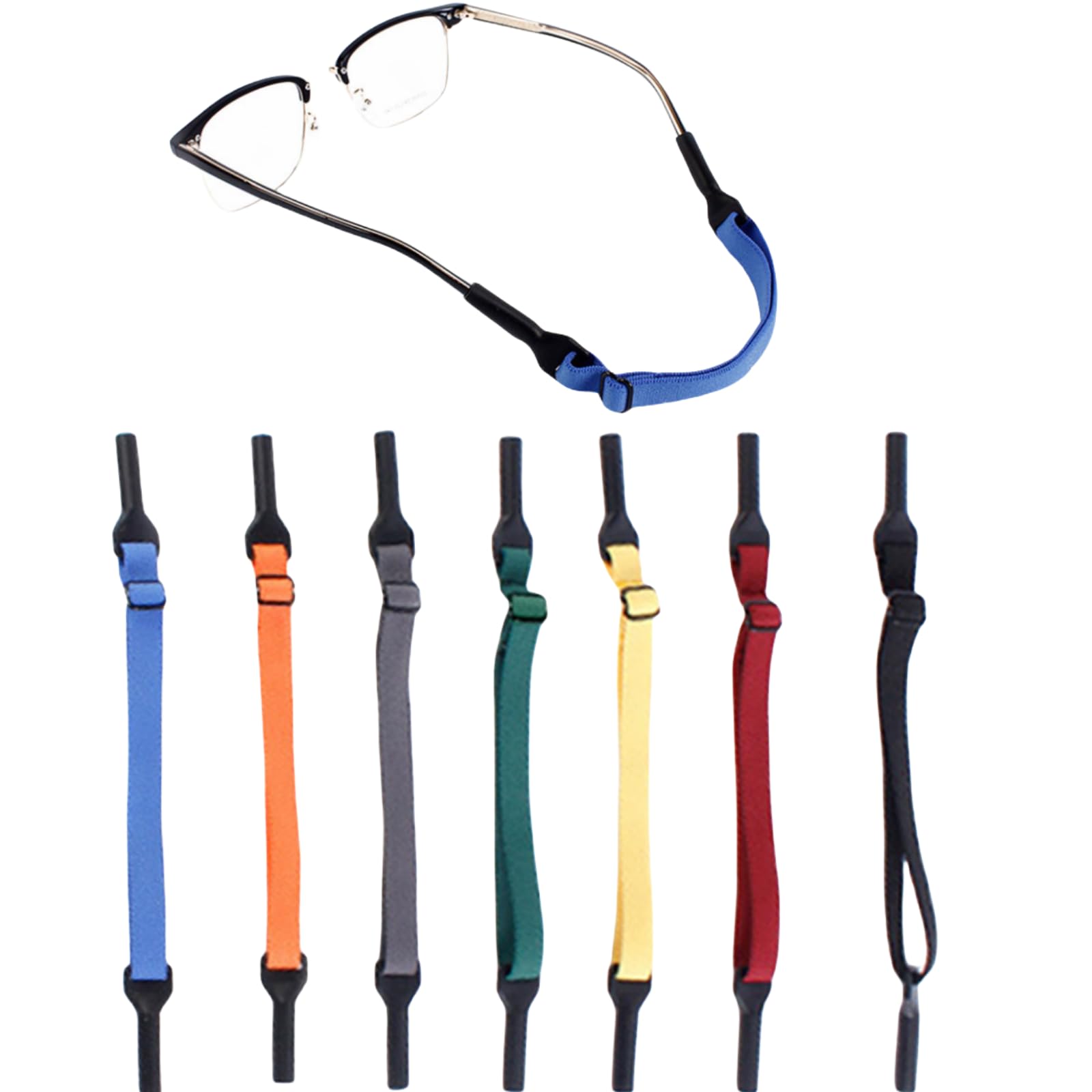 BAOSROY Cinta de Gafas Deportivas,7pcs Cinta Gafas Ajustables,Cordón Elástico Neopreno para Gafas,Antideslizantes Elástico Deporte Gafas Correa Cordones Gafas Hombre