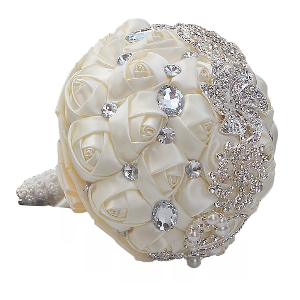 Bouquet de mariage blanc pour mariée, fleurs artificielles avec strass évitant le flétrissement