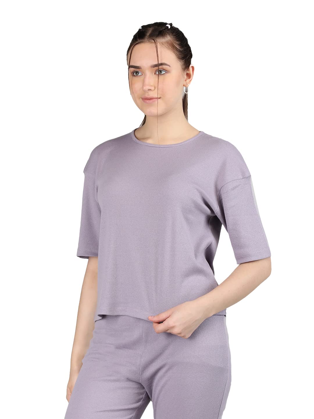 CHKOKKO Cotton Round Neck Half Sleeve Crop Top TRegular Fit Shirt for Women
