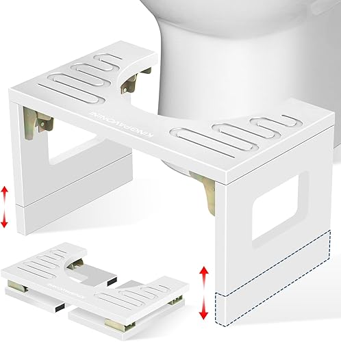 Miniatura 8 de Taburete de inodoro de bambú de 7 pulgadas y 9 pulgadas de altura ajustable, taburete plegable para baño, adultos y niños, taburete para orinal con