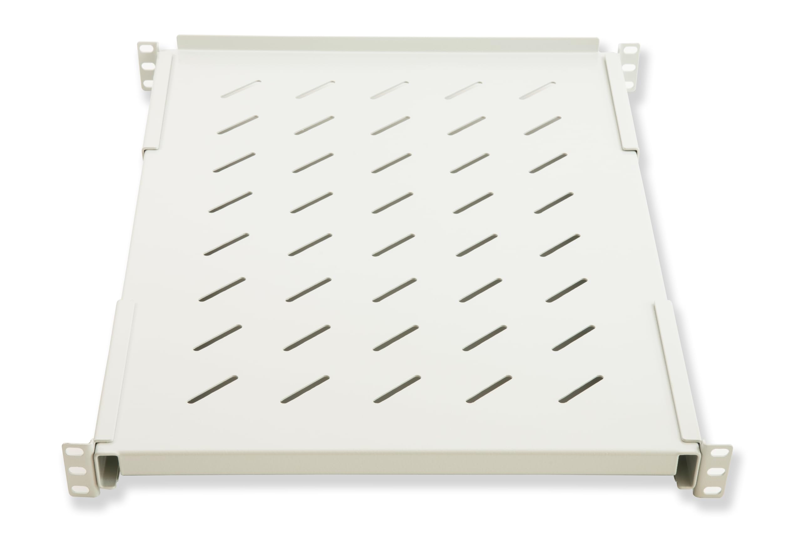 LINK LKRIP650A - Mensola in acciaio per armadio rack 19" (profondità 650 mm, grigio RAL7035, 1U, 1 pezzo) – Agganci anteriori e posteriori estendibili – Ripiano traforato con viti incluse