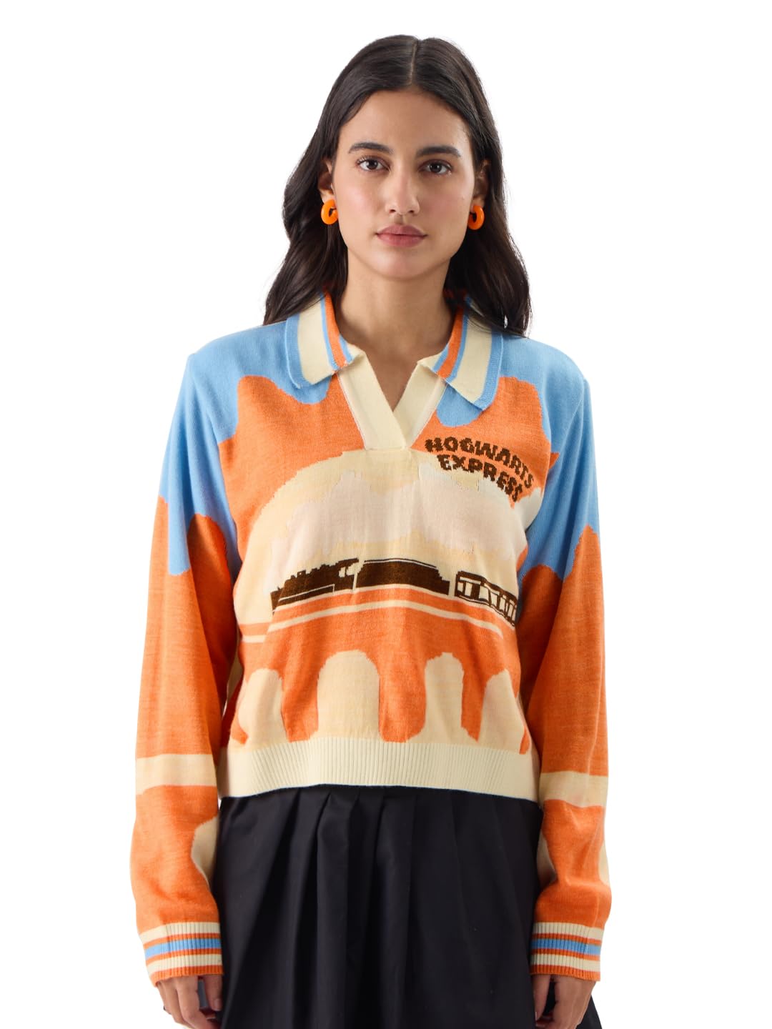 the souled store Official Harry Potter: Hogwarts Express Women and Girls Full Sleeve Collared Neck Oversized Fit Cropped Sweaters Multicolour Womens Cropped Knit Sweaters for Girls Pullover Cable-picture-36