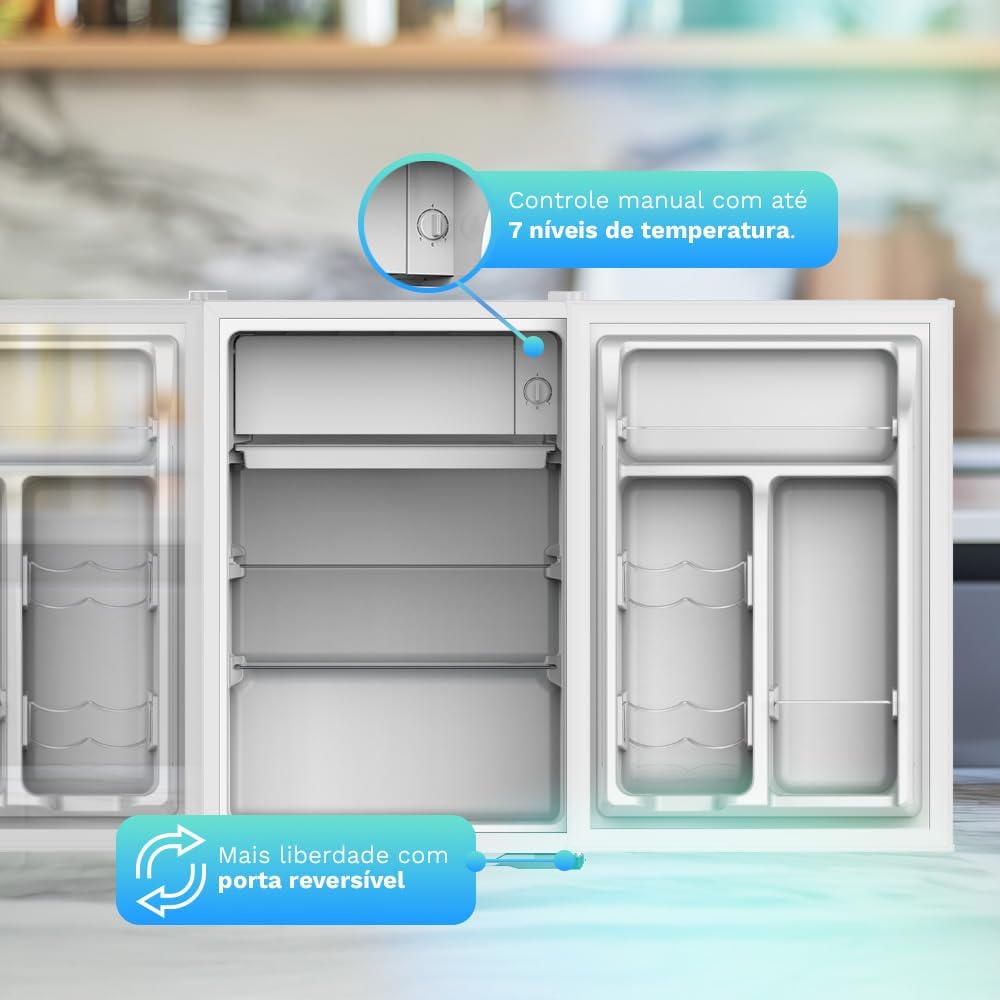 HQ Screen 70 Liter Mini-Fridge interior with temperature control and reversible door feature