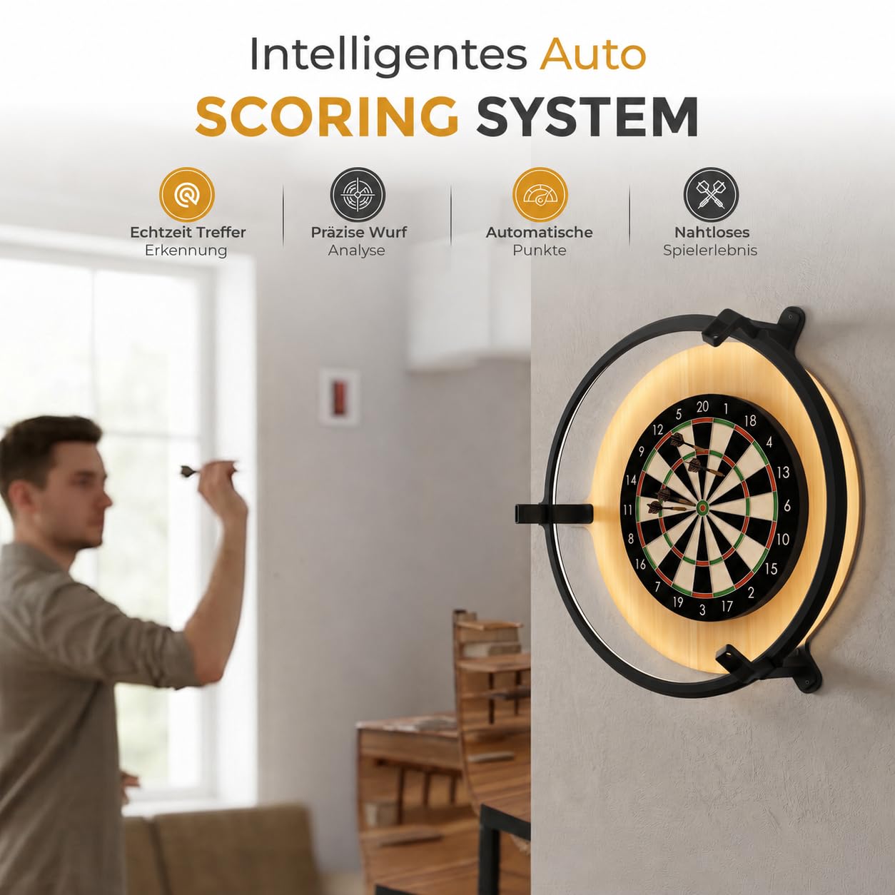 König Design Autodarts Komplettset mit 3x OV9732 100° Kameras & 6000K LED Ring – Automatisches Dart Zählsystem für Steel Darts
