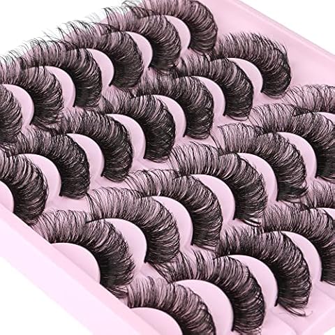 wiwoseo False Eyelashes Russian Strip Lashes D Curly Extension Eyelashes Wispy Natural Lashes 3D Effect Crossing 20MM Fake Eyelashes 14 Pairs Pack Cover