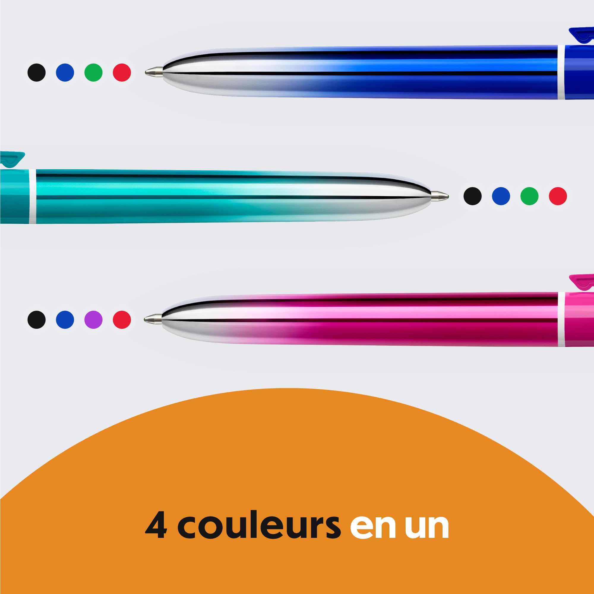 BIC 4 Couleurs Smooth Stylos-Billes Rétractables à Pointe Moyenne (1 mm) - Stylo 4 Couleurs avec encre effet gel fluide - Couleurs d’Encre Assorties, Pack de 5