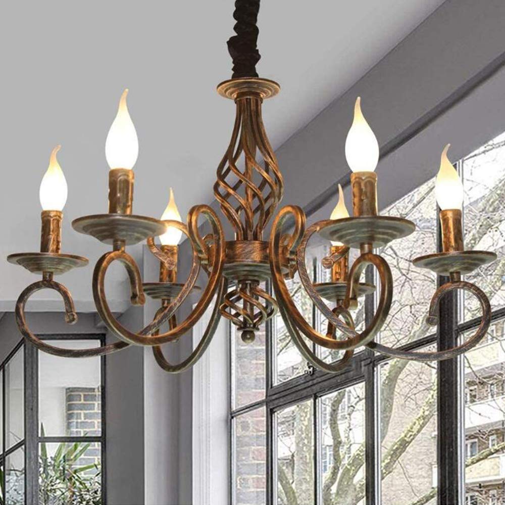 Rustikal Kerze Kronleuchter Antik Pendelleuchte Industrie Deckenleuchte Retro Metall Hängeleuchte E14 Höhenverstellbar Klassisch Hängelampe Für Wohnzimmer Esszimmer Schlafzimmer Bronze,8 flammes