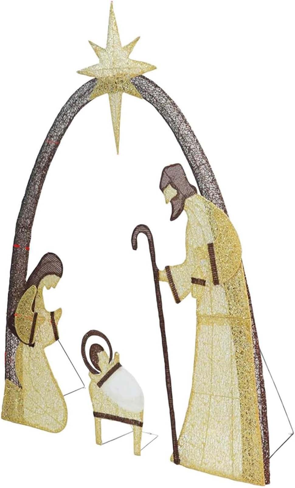 Presepe Illuminato per Natalizia, Luci Presepe Natalizio Decorativo, Presepe a LED Sacra Famiglia per Cortile, Ornamento da Giardino per Esterni, Prato, Decorazione Natalizie (C)