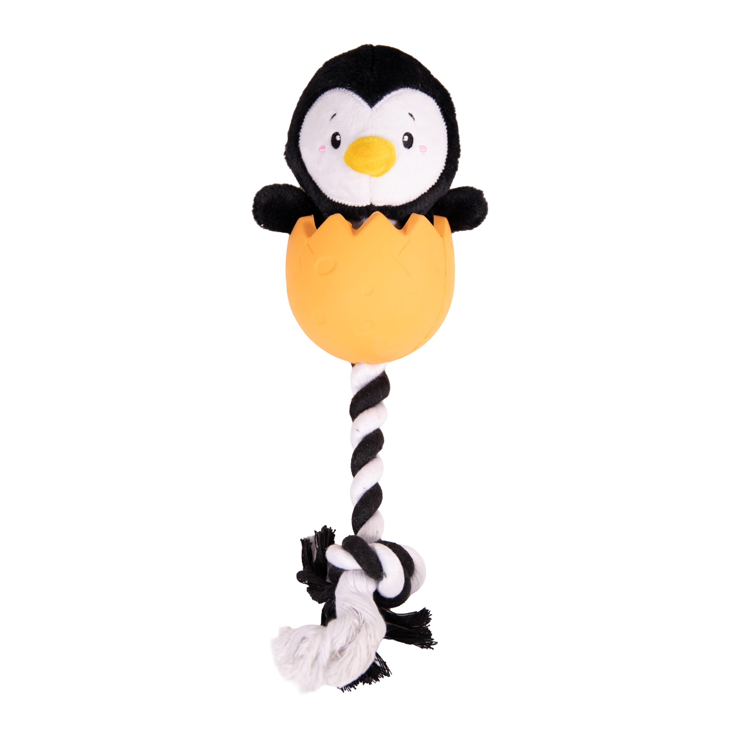 Rosewood 3-In-1 Penguin Dog Toy – Plush, Rope & Rubber Interactive Dog Toy with Squeaker – Durable Chew, Tug & Fetch Toy for Small, Medium and Large Dogs