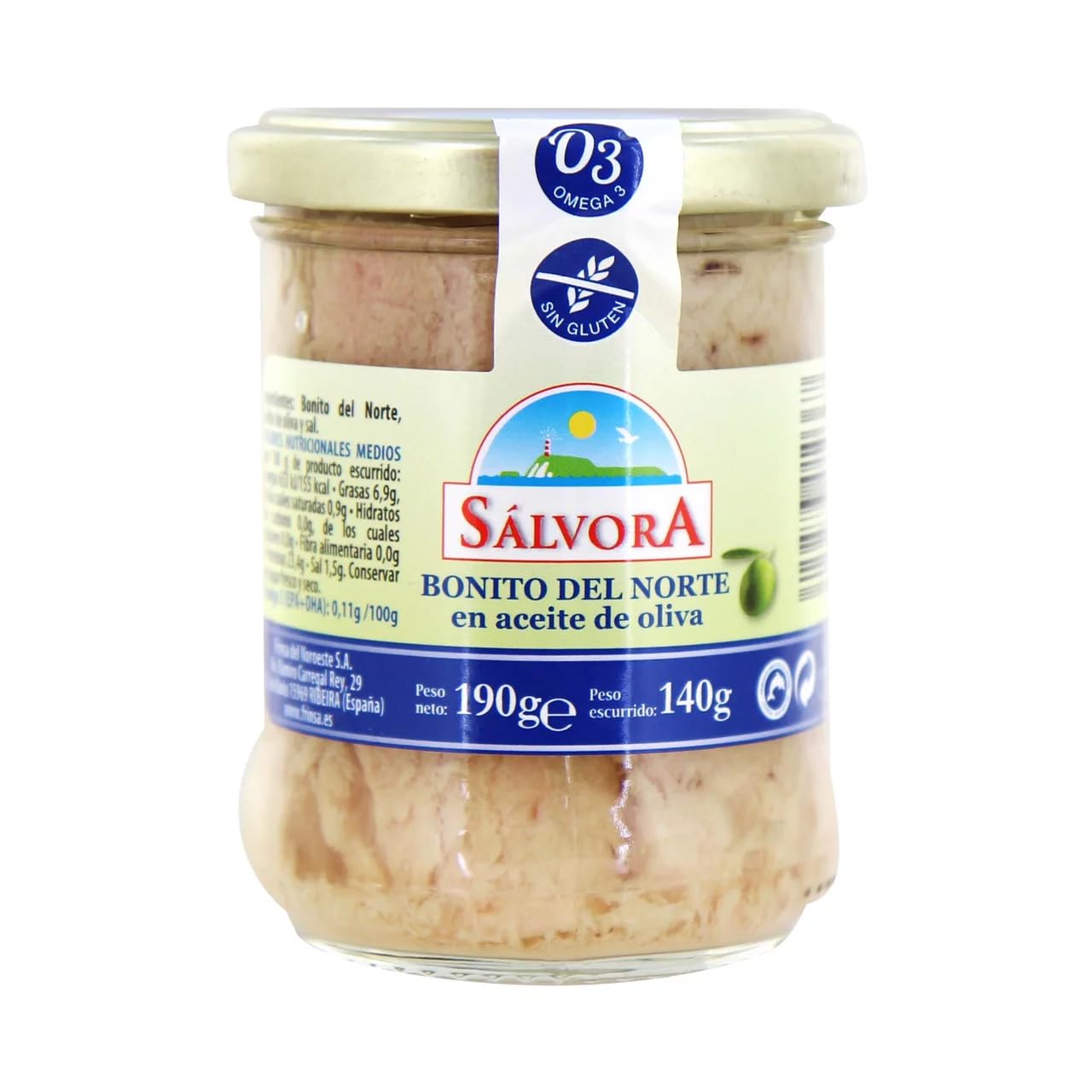 SÁLVORA Weißer Thunfisch aus dem Norden in Olivenöl Glas 140 g. 9er-Pack