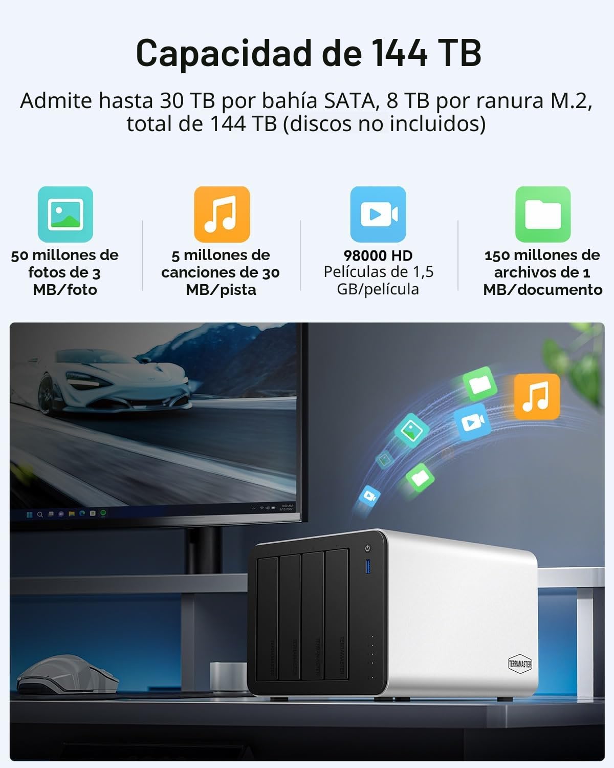 TERRAMASTER F4-425 Plus Almacenamiento NAS de Alto Rendimiento: 4 bahías, Intel N95 4 núcleos, 8GB RAM, Dual 5GbE LAN, 3 M.2, para Trabajo en Equipo y Servidor Multimedia(Sin Discos) | CPU Intel N95 de cuatro núcleos, 8 GB de RAM DDR, 2 x 5 GbE LAN, 3 ran