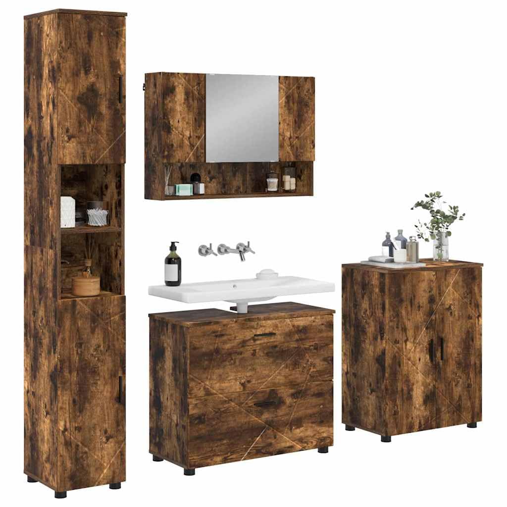 Juego de muebles de baño (4 unidades, roble ahumado, 35 x 30 x 192 cm)