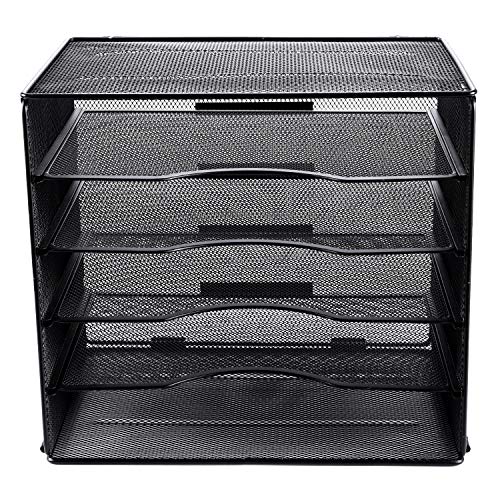 Easypag Mesh Desk File Organizer 5 Trays Paper Organizer Letter Tray Literature Sorter For Office And Home | Screws Free Design,Black #TOP5