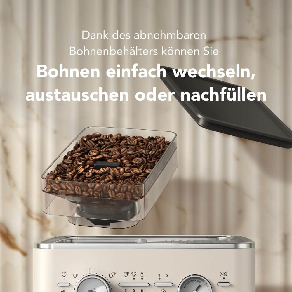 KitchenAid Kaffeemaschine mit Mahlwerk Halbautomatische Espressomaschine Milchschäumer Milchkännchen Bohnenbehälter Weiss
