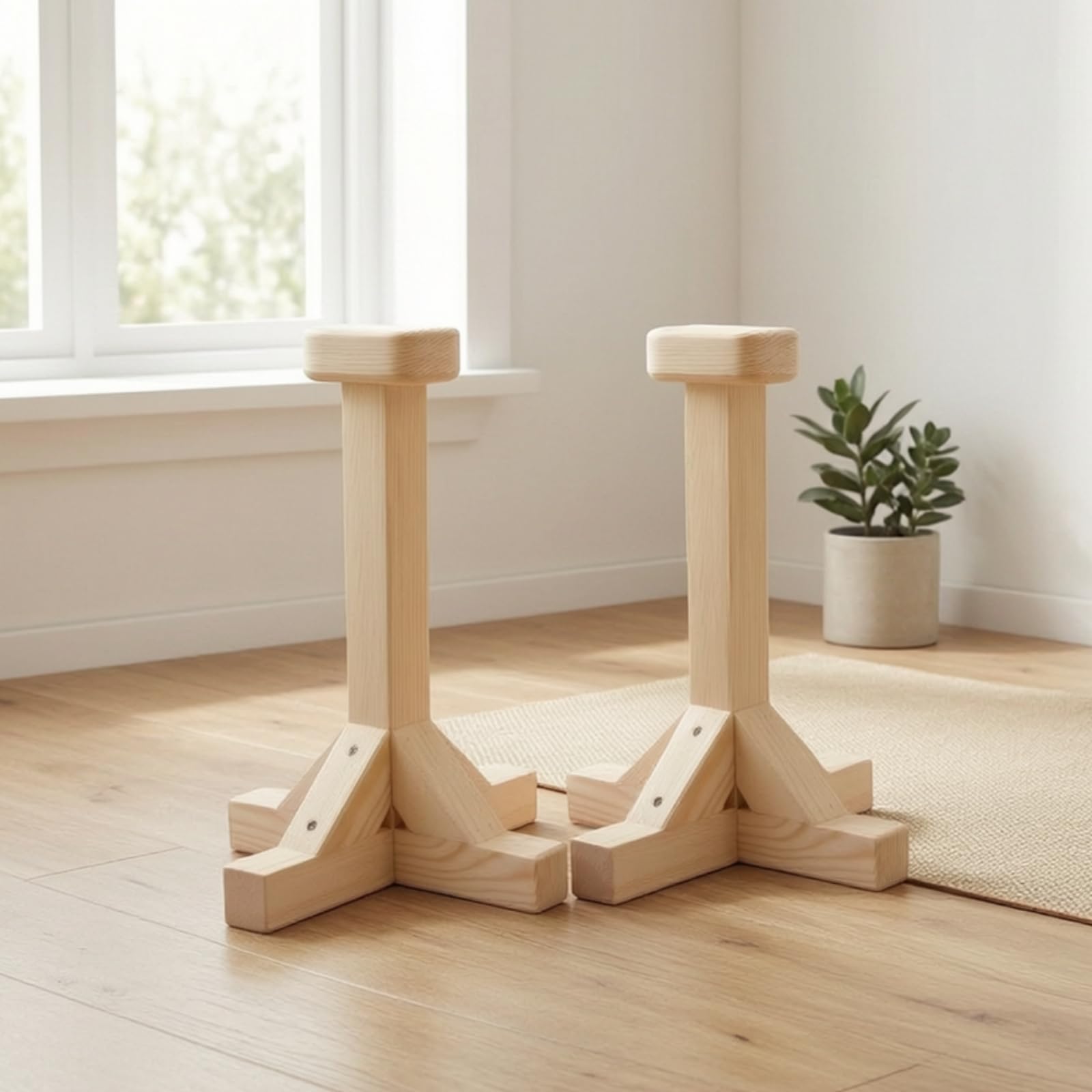 MERIGLARE Balance Trainingsstange Parallettes Handstandständer Turnbarren Gymnastikbarren aus Holz mit Schrägen Stützen Und Rutschfester Auflage für Umkehrhaltungen Stützübungen Wohnraum Trainingspark