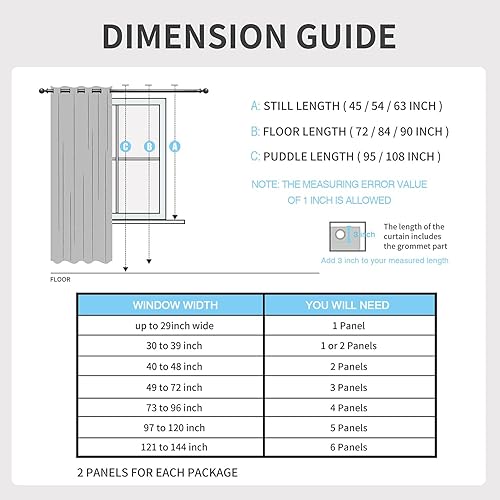 Miniatura 6 de Cortinas opacas de 63 pulgadas de largo, juego de 2 paneles de cortinas con aislamiento térmico y ojales para oscurecer la habitación, para sala de