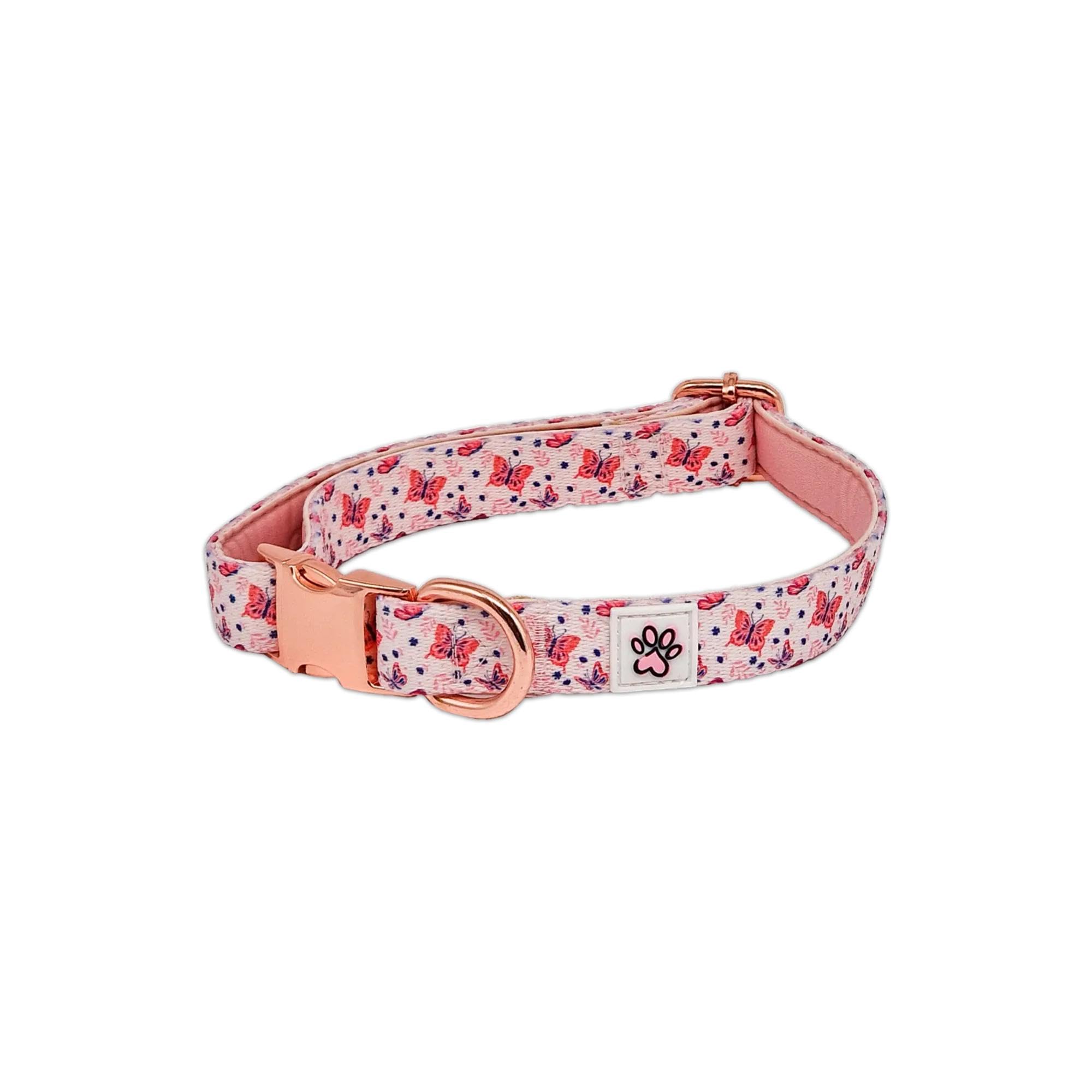 Collier souple pour chien grand format rose motif papillon fleur Paw My God