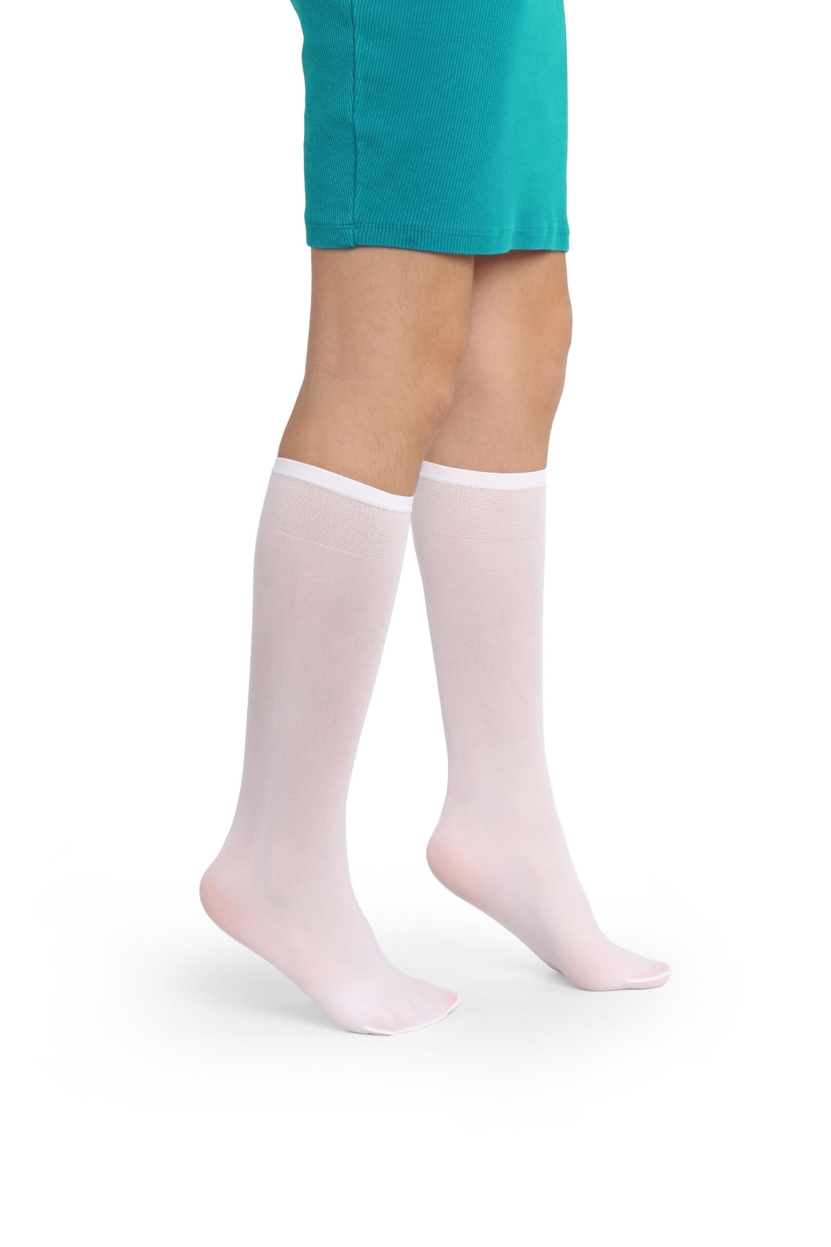 LORES Alma Medias hasta la rodilla para niña 40 DEN blancas, calcetines altos de microfibra opaca, suaves y elásticos con banda confort, ideales para colegio, uniforme y uso diario (talla 24–37) — view 4