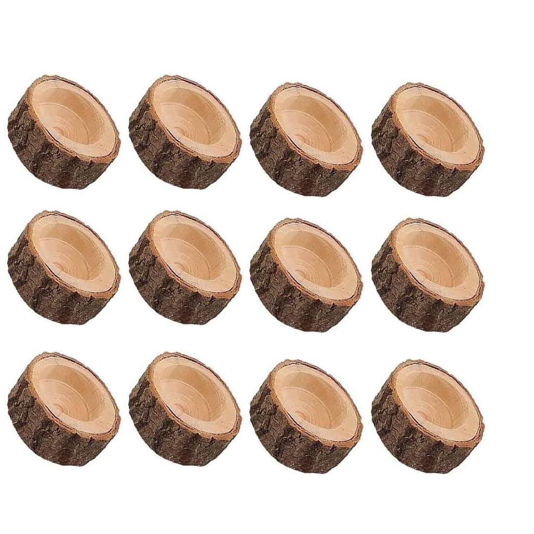 Rustic Wooden Tea Light Candle Holders Set of 12, Handcrafted Votive Tealight Holder for Wedding Centerpieces, Farmhouse Table Decor