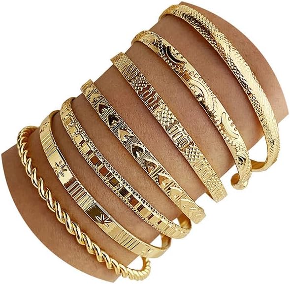 IFKM Gold Bangle Bracelets For Women, 14k Gold Plated Multi Layer Stackable Cuff Bracelet Set, Trendy Elegance Charms Non Tarnish Minimalist Textured Boho Jewelry Gift for Women IFKM Gold Bangle Bracelets For Women, 14k Gold Plated Multi Layer Stackable Cuff Bracelet Set, Trendy Elegance Charms Non Tarnish Minimalist Textured Boho Jewelry Gift for Women