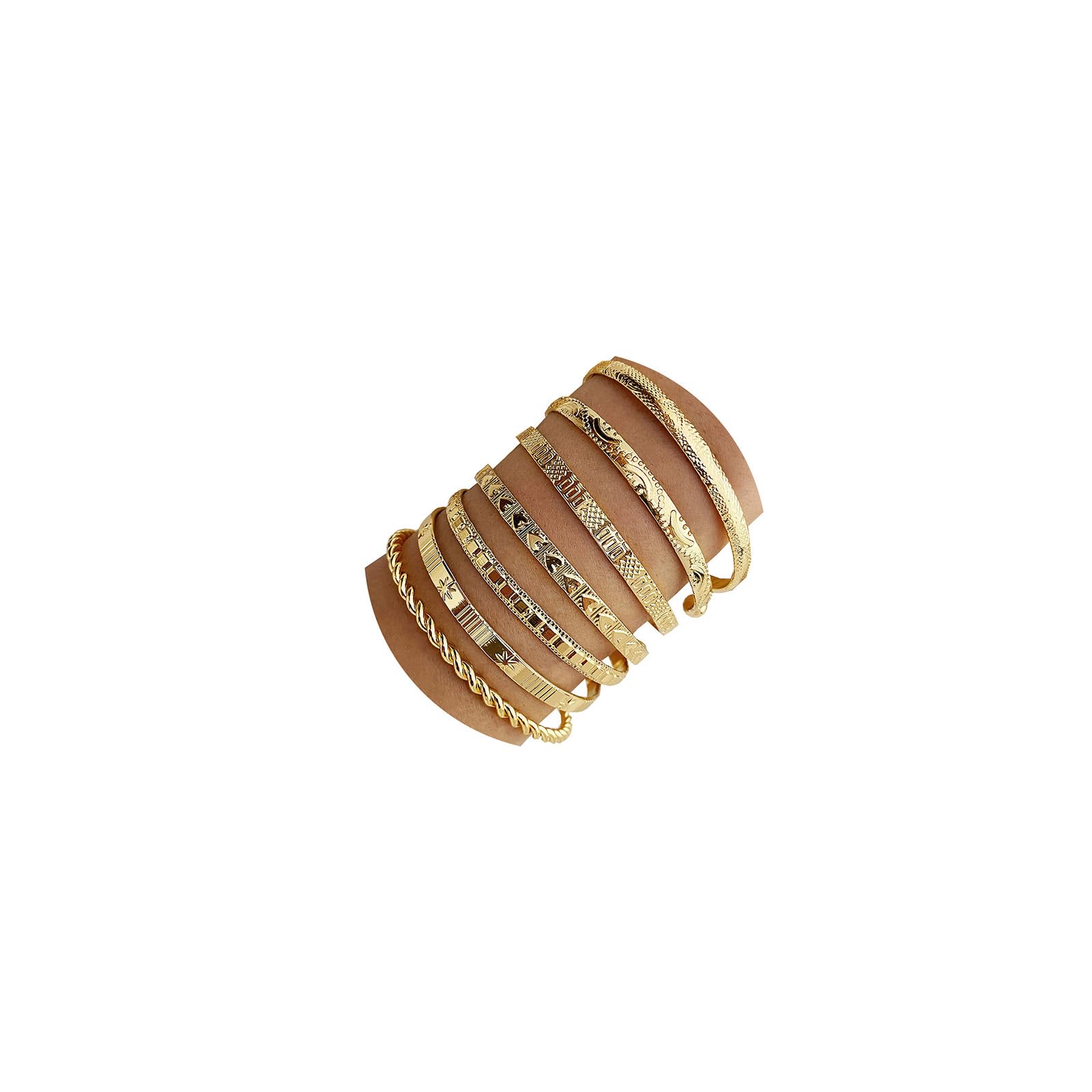 IFKM Gold Bangle Bracelets For Women Girls, 14k Gold Plated Multi Layer Stackable Cuff Bracelet Set, Elegance Charms Non Tarnish Minimalist Textured Boho Jewelry for Women