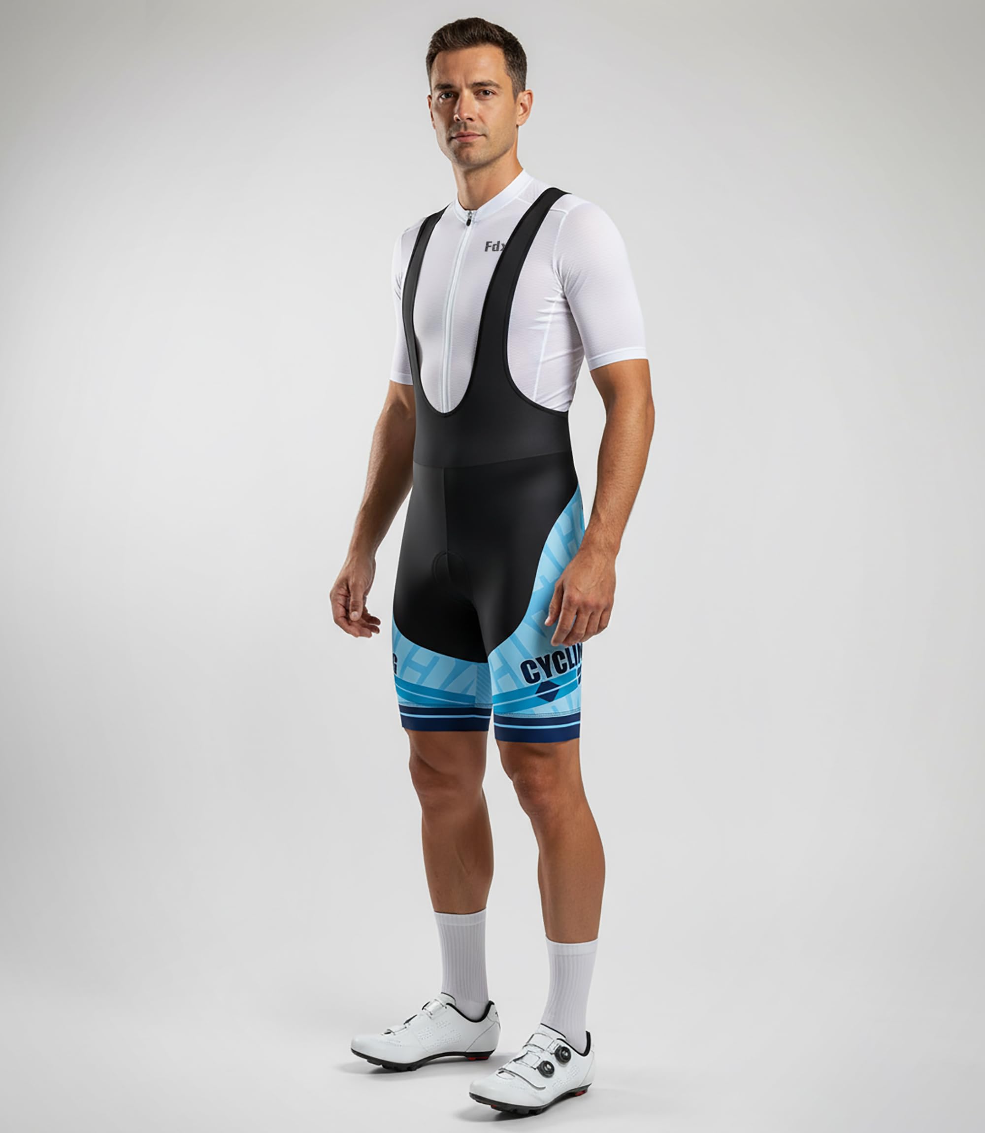FDX Bib Shorts Herren Kurz 3D Gel Polster mit Mesh Träger | Silikon Beinabschlüsse Atmungsaktives Material Ergonomische Passform für Rennrad MTB Gravel Touren und Training