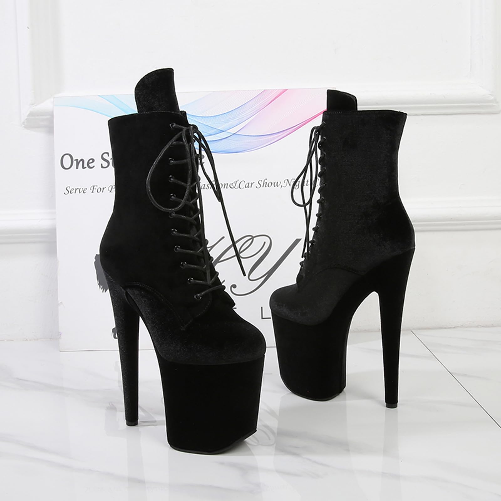 Bottines à Talons Hauts en Daim pour Femmes de 20 cm. Bottines à Talons Ultra Hauts Unisexes pour Adultes pour Striptease et Pole Dance. Talons de 8 Pouces