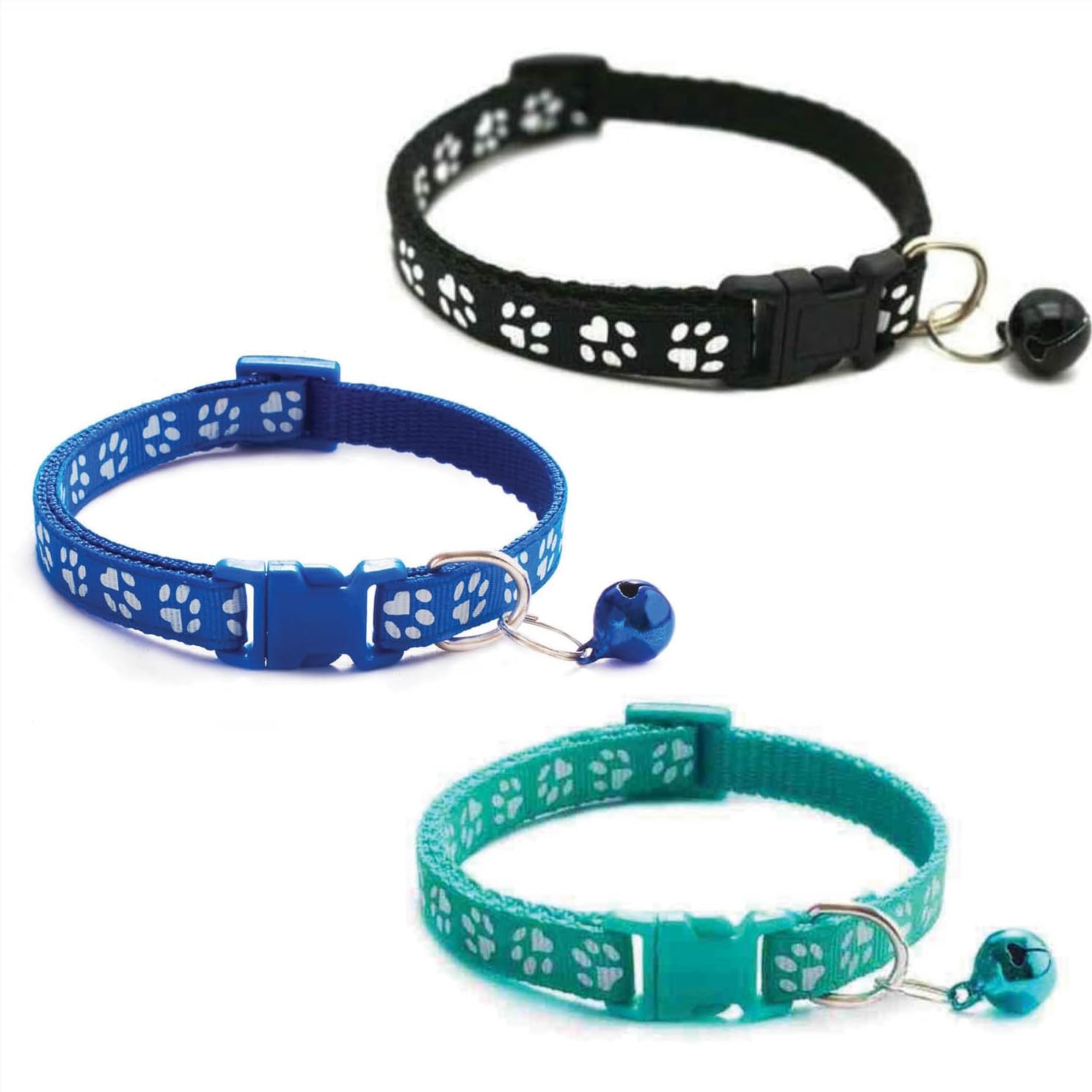 Litvibes Cat Collars Set of 3 with Bell,Kitten & Small Dogs Soft Adjustable Collar Safe,Solid & Protection Breakaway for Cats & Puppies,Cute Kitty with Paw Print-(Turquoise,Black,Dark Blue) (B0D1CDPHZB) Amazon Price History, Amazon Price Tracker