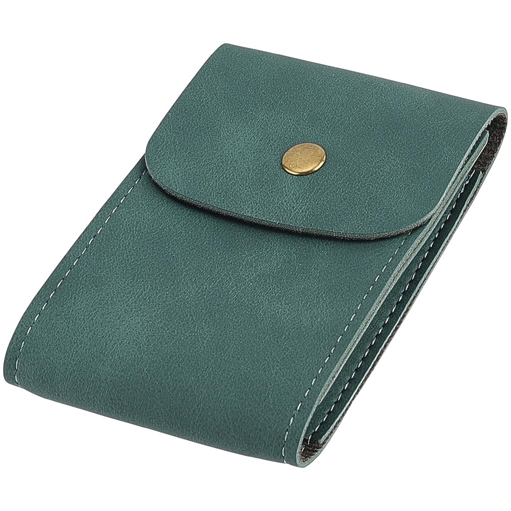 CALFOVERA Leather Playing Card Deck Case Green PU Leather Handcrafted Protector Holder Travel Storage Box Coin Pouch Money Organizer Wallet with Snap Button for Poker Bridge Cards Board Game Accessory