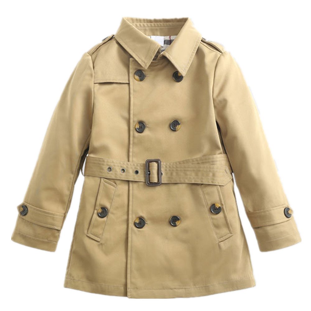 Little Boys' Girls' Classic Double Breasted Trench Coat with Belt