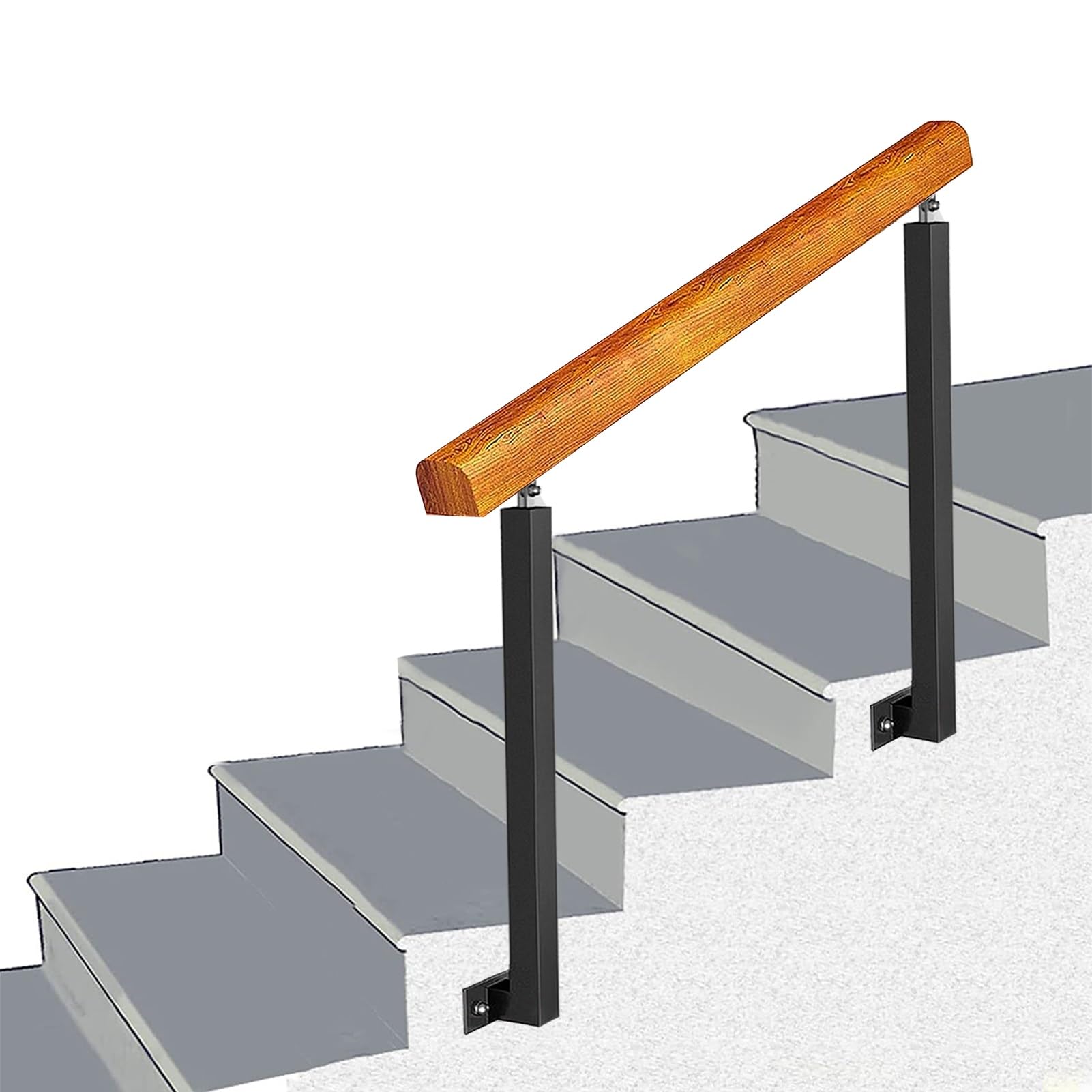 Rampe d'escalier réglable pour marches extérieures en bois ou béton