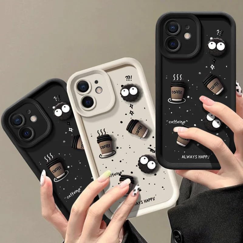 Image of Back Case Cover Compatible for iPhone 11 Pro Max | Pack of 2 Combo Black & Brown Case | Cute Fun Cartoon 3D Ball Coffee Silicone Case | Body Protection | Camera Protection | Shock Proof