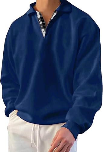 FAMOORE Thin Hoodie Men Male Casual Plaid Hoodless Sweatshirt Long Sleeve Turn Down Collar Button Sweatshirt Sweatshirt