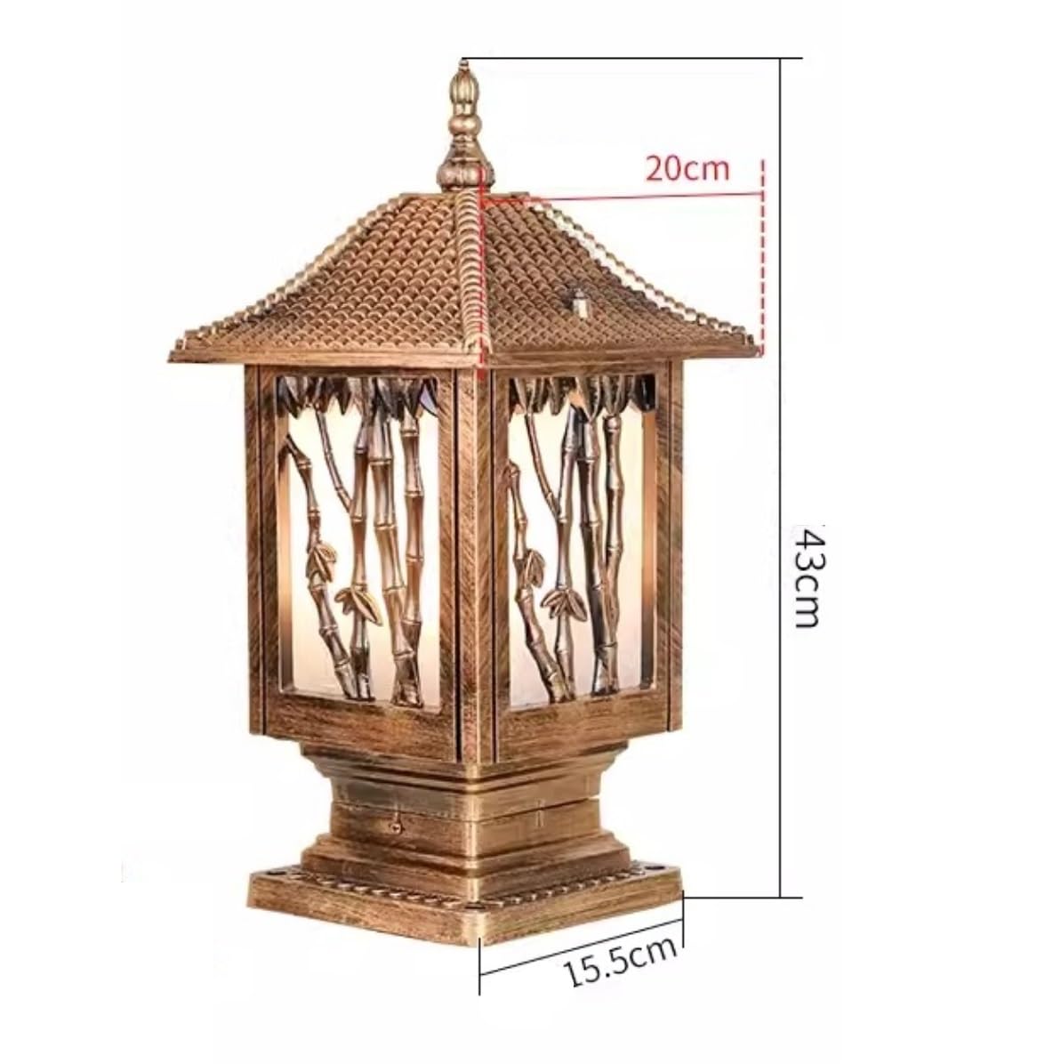 Mastleuchte Aluminium Außensäulenleuchte Hoflandschaftssäulenleuchte Glaspfostenleuchte wasserdichte Rasensäulenlampe Außenmast Garten(Bronze,20 * 43cm)