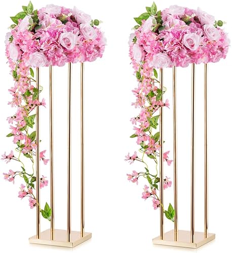 Soporte para jarrón, centros de mesa de boda para mesas, 3 piezas, soporte de flores de columna dorada, jarrones altos de metal para centros de