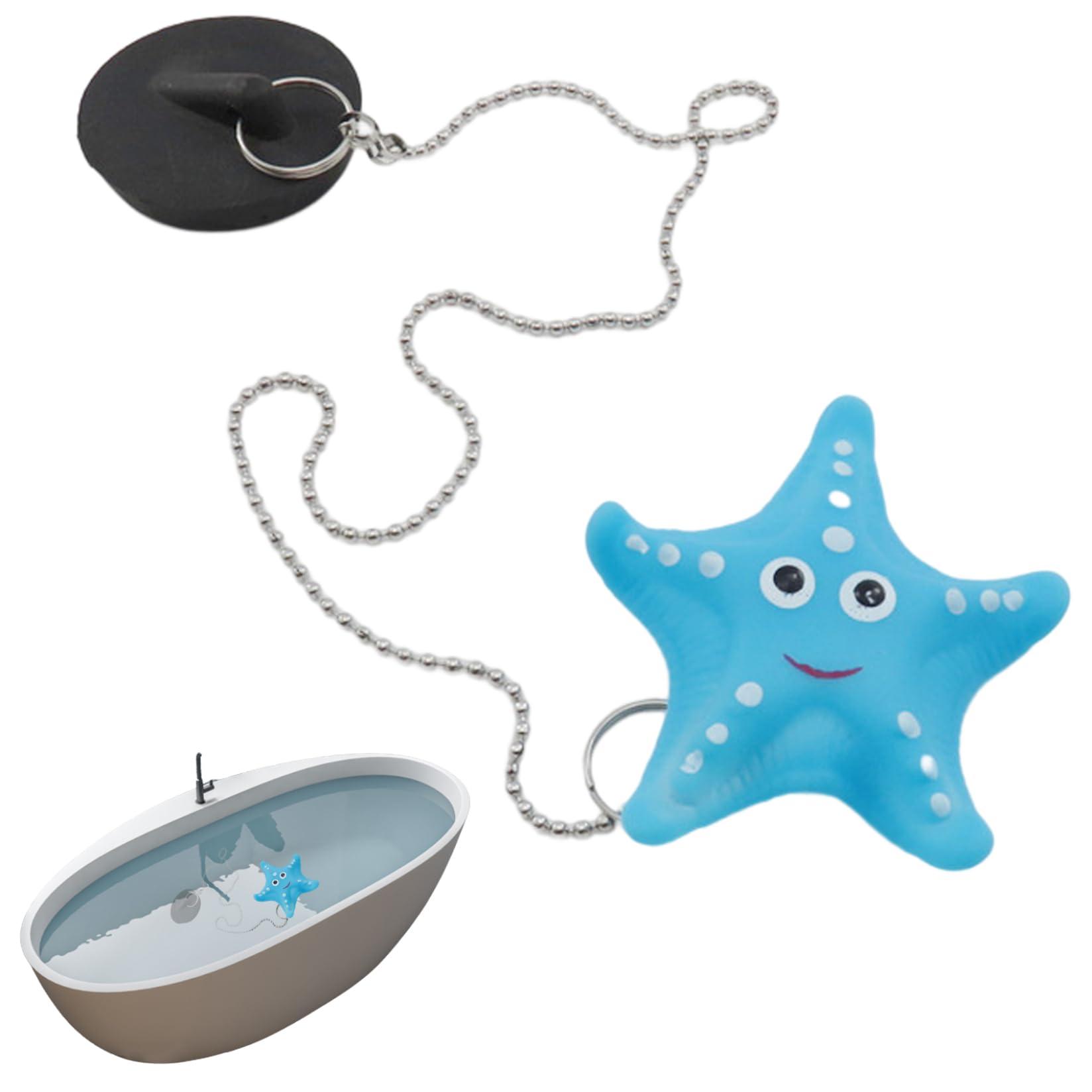 Nukinp Bath Plug and Chain Sink Plug Rubber Star fish Floating Bath Tub Stopper for Bathroom Kitchen Washbasin