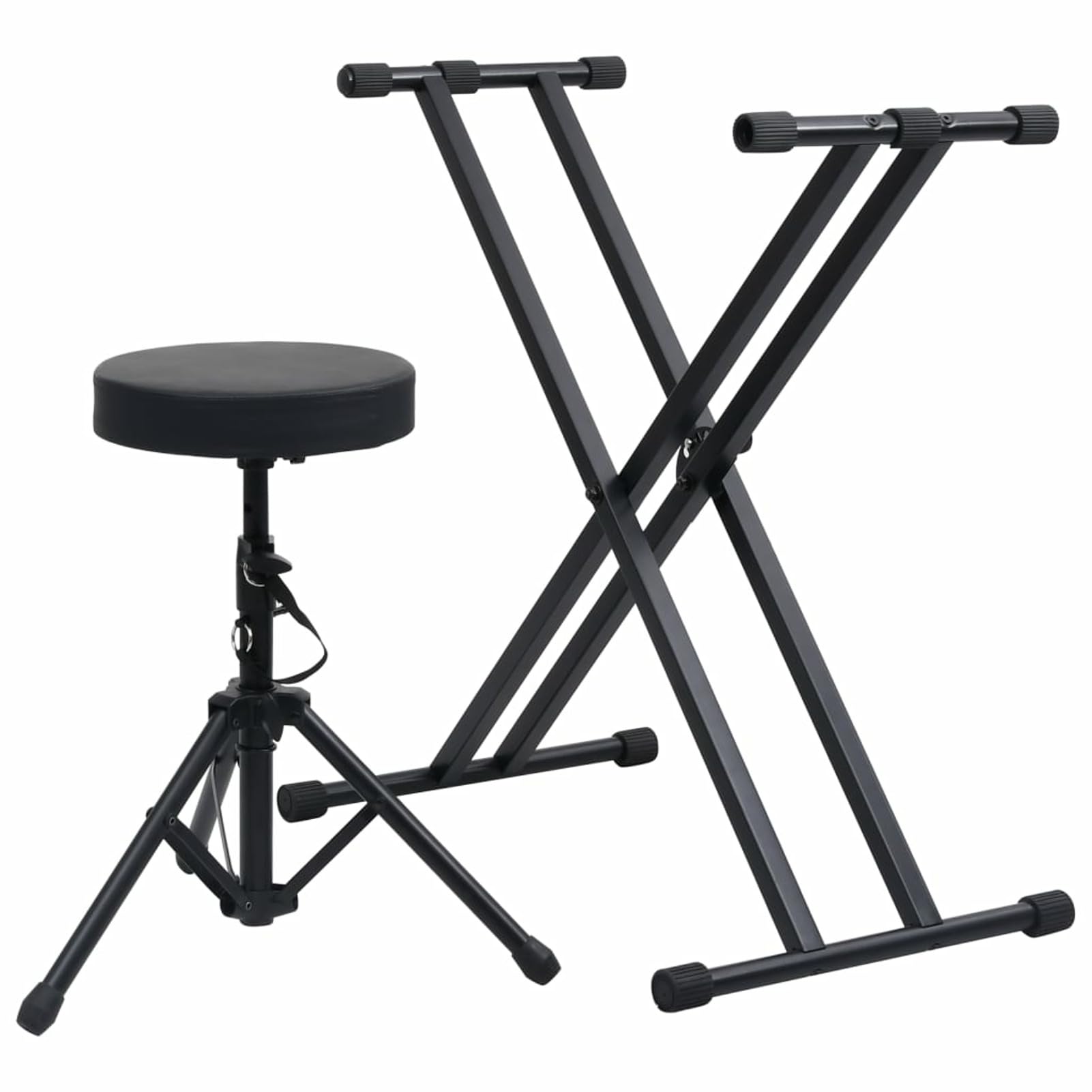 LAPOOH Supporto Tastiera a Doppia Staffa Set con Sgabello Gambe Sostegno Base Appoggio Porta Pianola Stand Accessori Musica Strumenti Nero-70096