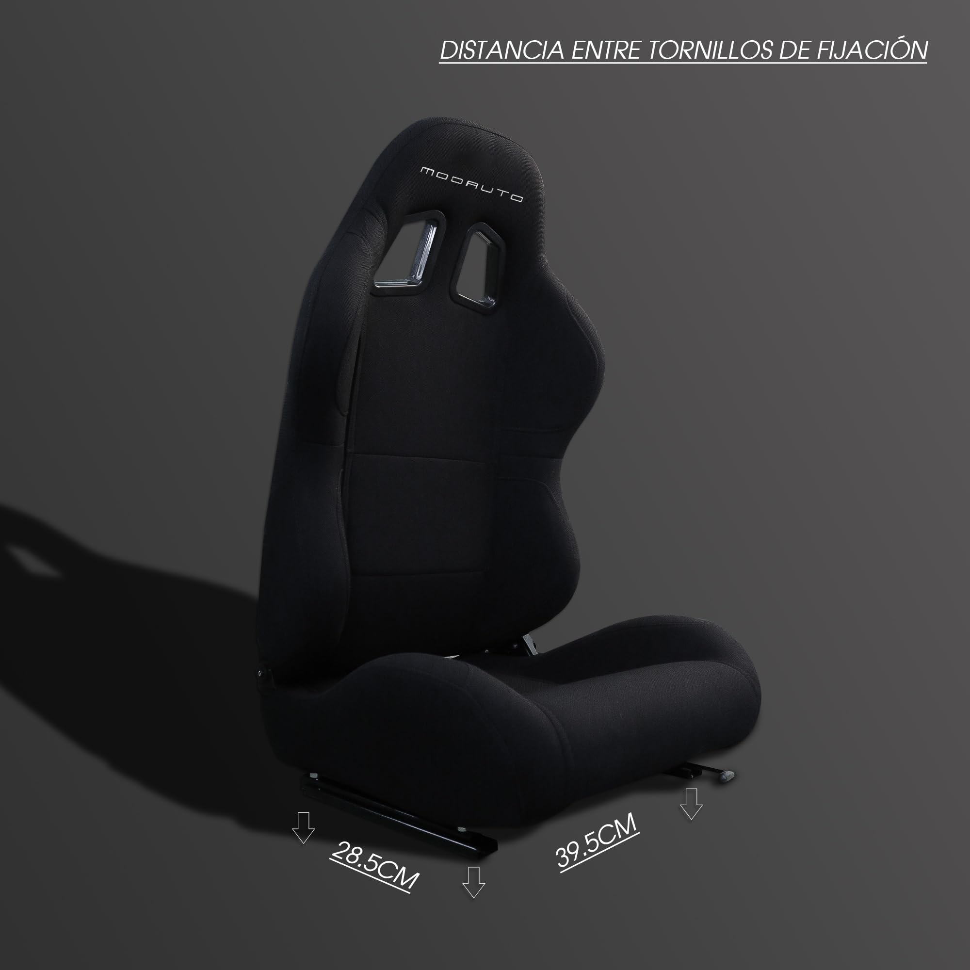 M MODAUTO Asiento Deportivo Coche,Semibaquet Ajustable,de Tela,Adaptable para Coches,Ríeles incluidos,Conductor y Pasajero,para Coche y Simulador de Conducción,Modelo M-N100L,Negro Logo