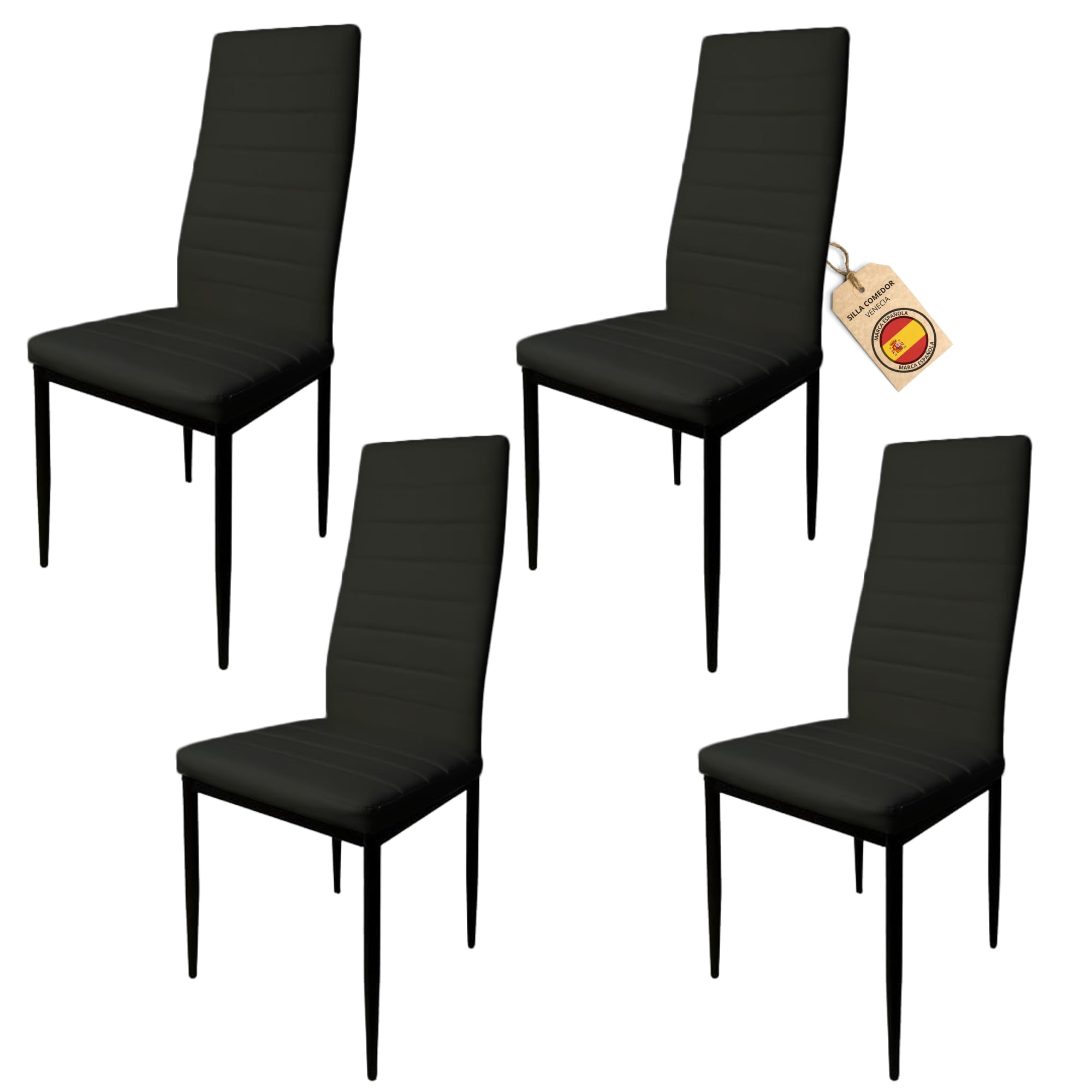 HOME DESIGN & CONFORT Pack de 4 Sillas de Comedor Tapizadas - Sillas Cocina Tapizadas - Sillas Comedor Pack (Black, 4)