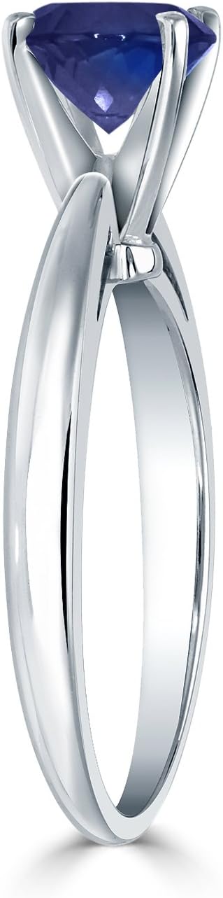 Diamond Wish 18K White Gold Round-Cut Blue Sapphire Gemstone Solitaire Engagement Ring 4Prong(1/4-1 cttw) Size 4-9