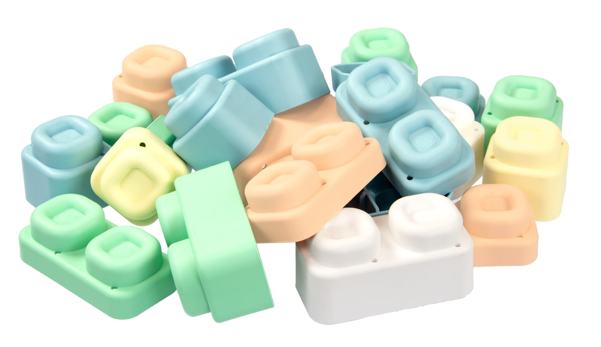 Mochtoys Zestaw Do Zabawy, 24 Kolorowe Klocki, Pastelowe Barwy, Rozwijające Zdolności Motoryczne i Sensoryczne, Kompatybilne z Serią Play&Squish, Dla Dzieci Od 1 Roku Życia