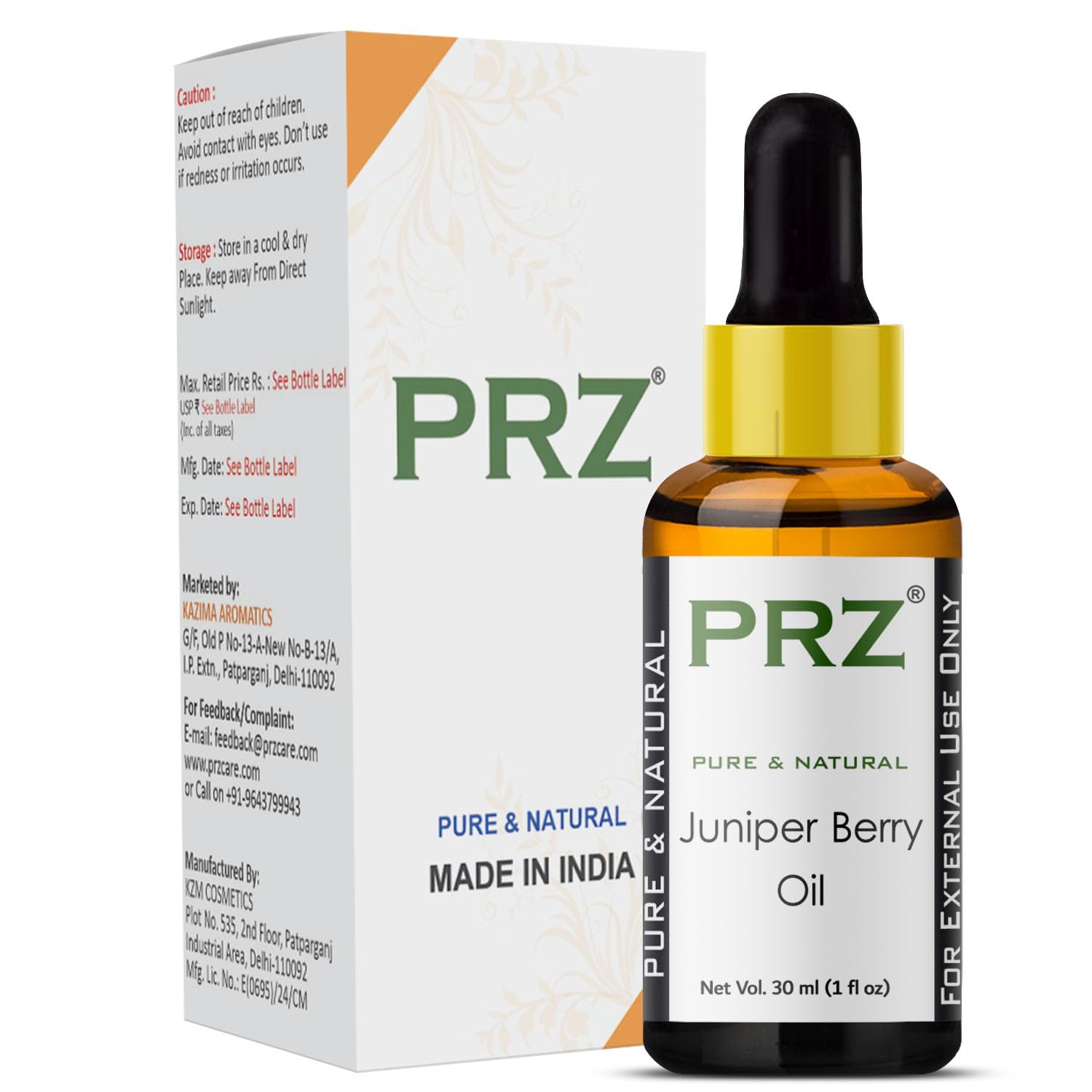PRZ Juniper Berry Essential Oil - Pure Natural Aromatherapy for Skin Care & Hair Care, 30 ml