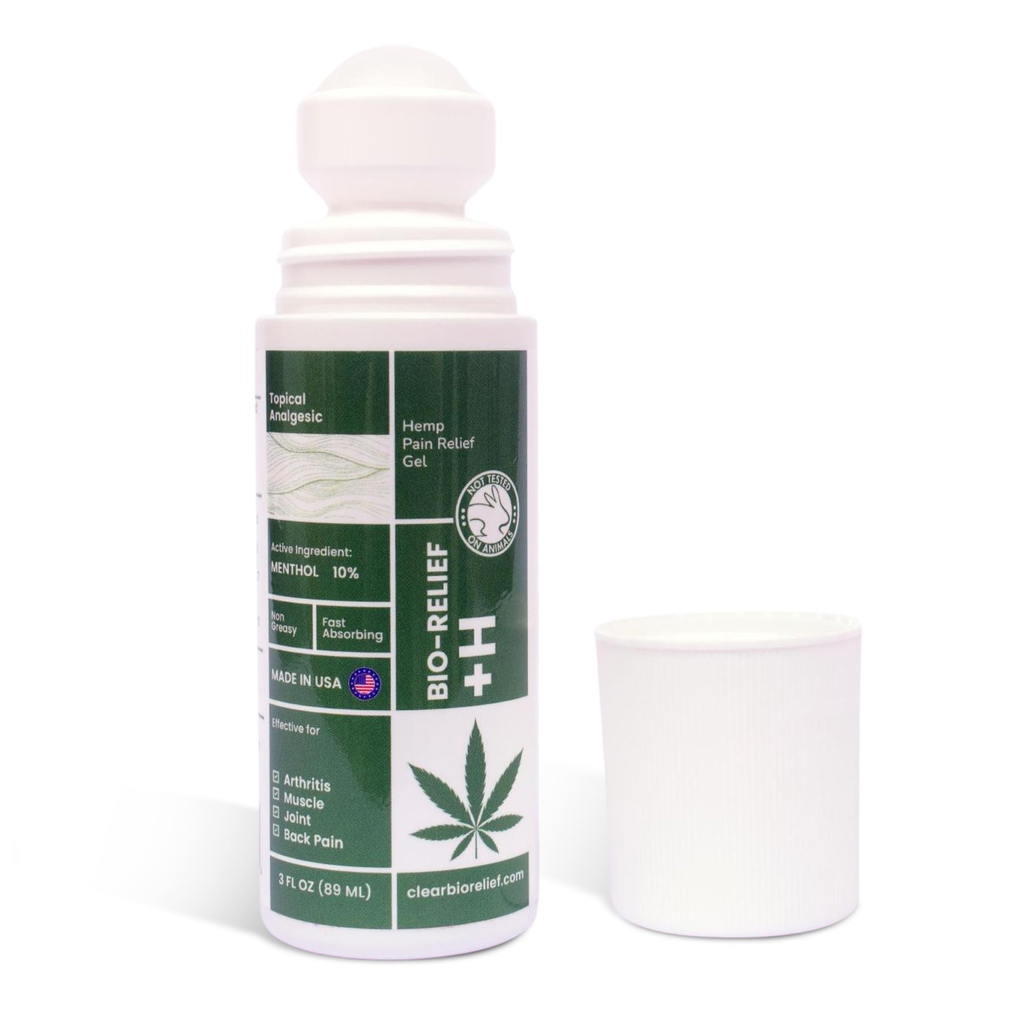 BIO-RELIEF Fast-Acting Hemp Pain Relief Roll On, Cool &amp; Topical Pain Relief