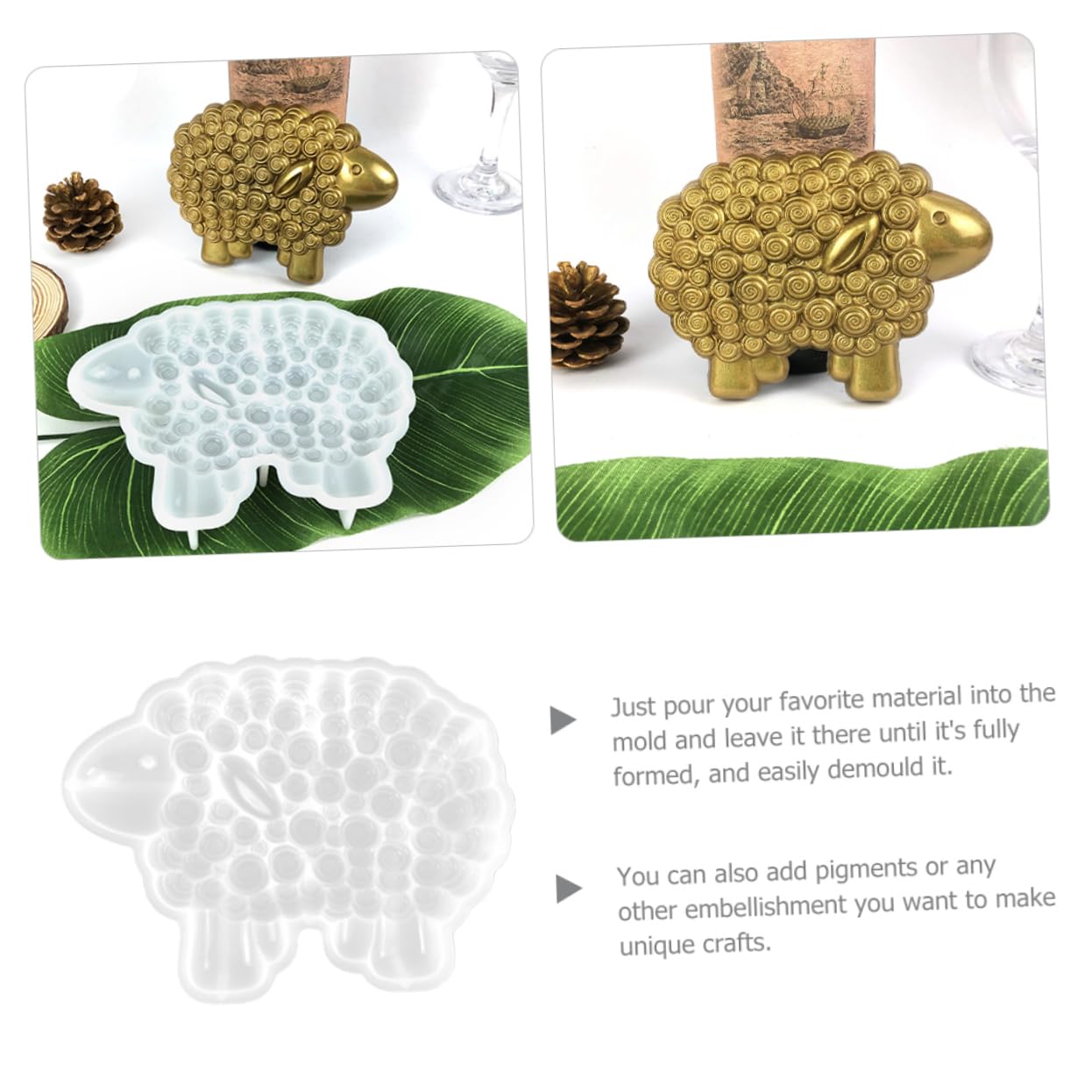 Uonlytech 4 Pièces Moule Silicone Forme de Mouton pour Décorations DIY Flexible pour Créer Ornements Plaques Décoratives